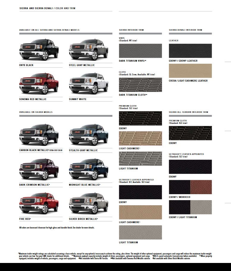 GMC Truck Colors 2010